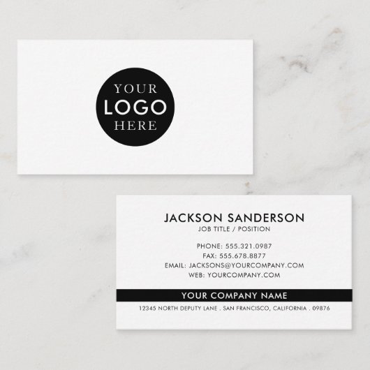 Modern Minimalist Black White Logo Professional Visitekaartje (Voorkant / Achterkant)