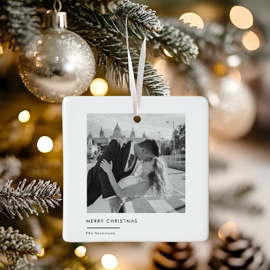 Modern Minimalist Black & White Photo Christmas  Keramisch Ornament