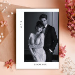 Modern Minimalist Black White Photo Wedding Bedankkaart<br><div class="desc">Minimalist Modern Black Script One Photo Wedding Thank You Card featuring a stylish “Thank You” typography, wedding date, and a single photo layout on a soft white background. This elegant wedding photo thank you card is perfect for sharing a favorite memory from your big day while expressing gratitude to family...</div>