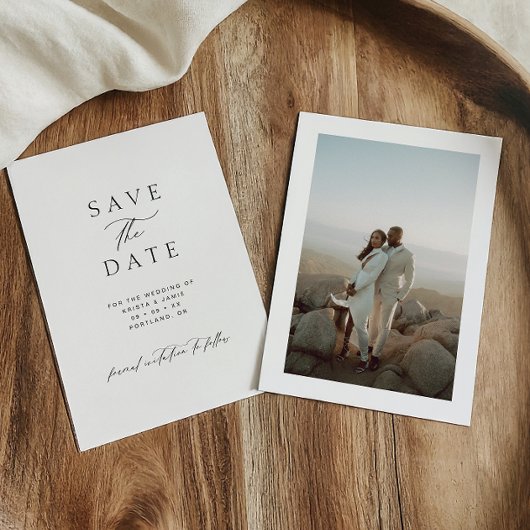 Modern Minimalist Black & White Photo Wedding Save The Date