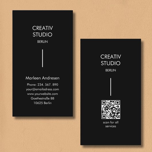 Modern Minimalist Black White QR Code Visitekaartje