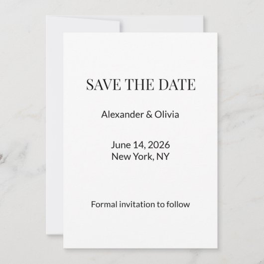 Modern Minimalist Black White Save the Date (Voorkant)