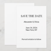 Modern Minimalist Black White Save the Date (Voorkant / Achterkant)