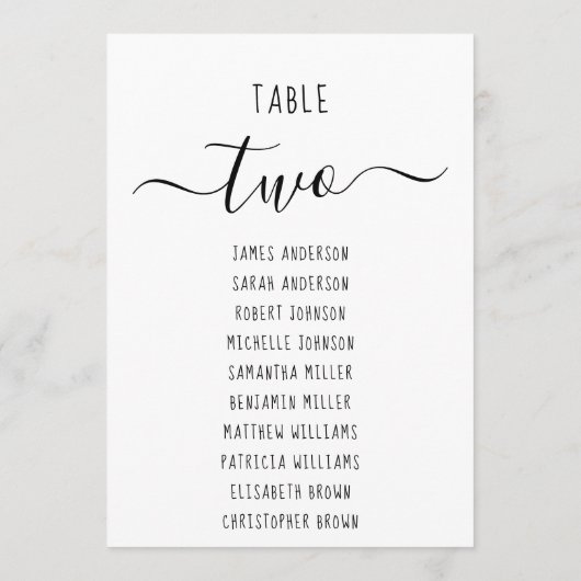 Modern Minimalist Black & White Seating Chart Card (Achterkant)