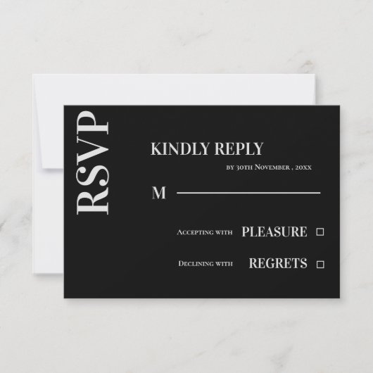 Modern minimalist Black White Typography Wedding RSVP Kaartje (Voorkant)