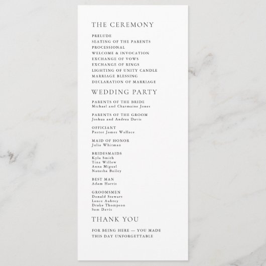 Modern Minimalist Black & White Wedding Program Programmakaart (Achterkant)