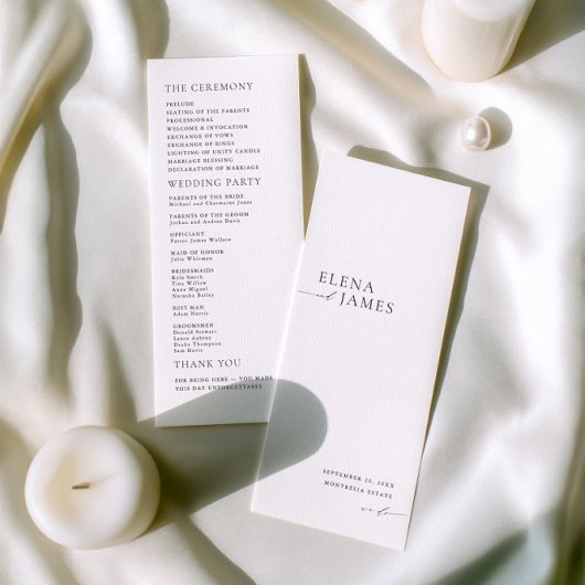 Modern Minimalist Black & White Wedding Program Programmakaart