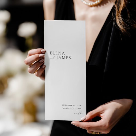 Modern Minimalist Black & White Wedding Program Programmakaart