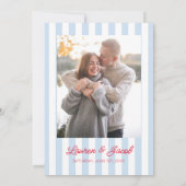 Modern Minimalist Blue and Red Stripes Wedding Save The Date (Achterkant)