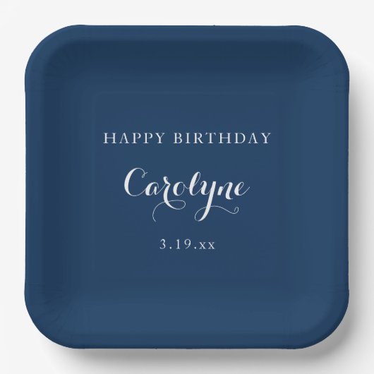 Modern Minimalist Blue Birthday  Papieren Bordje (Voorkant)