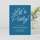 Modern Minimalist Blue Birthday Party Chic Kaart (Staand voorkant)