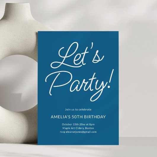 Modern Minimalist Blue Birthday Party Chic Kaart