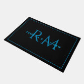 Modern Minimalist Blue Black Couple Monogram Deurmat (Schuin)