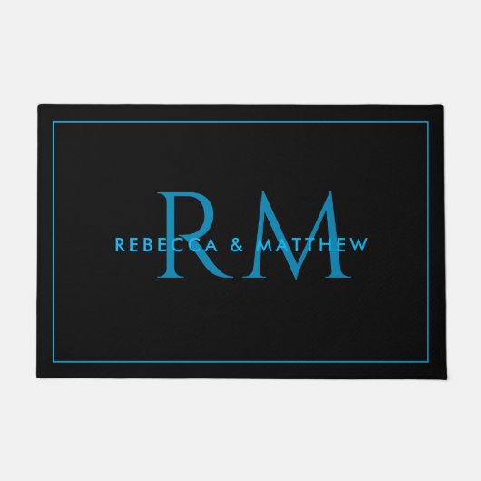 Modern Minimalist Blue Black Couple Monogram Deurmat (Voorkant)