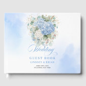 Modern Minimalist Blue Hydrangeas Gold Wedding Gastenboek (Voorkant)
