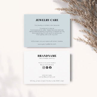 Modern Minimalist Blue Jewelry Care Insert Card Informatiekaartje