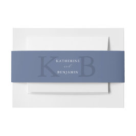 Modern Minimalist Blue Monogram Wedding Uitnodigingen Wikkel