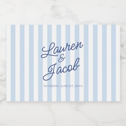 Modern Minimalist Blue Stripes Wedding Mini Likeurfles Etiket (Enkel label)