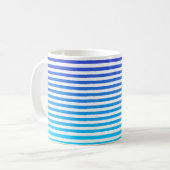 Modern minimalist Blue Turquoise ombre Stripes Koffiemok (Voorkant links)