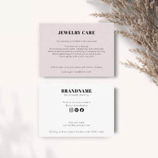 Modern Minimalist Blush Jewelry Care Insert Card Informatiekaartje