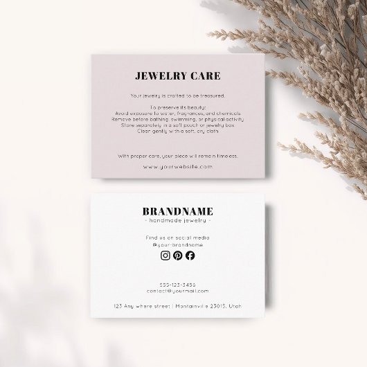 Modern Minimalist Blush Jewelry Care Insert Card Informatiekaartje