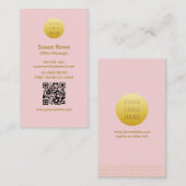 Modern Minimalist Blush Pink and Gold QR Code Visitekaartje (Voorkant / Achterkant)