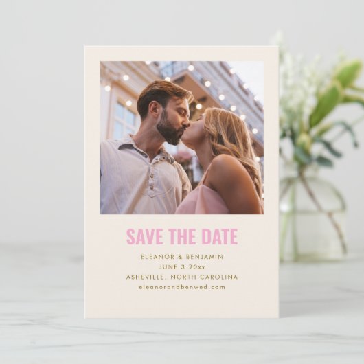 Modern Minimalist Blush Pink Gold Photo Wedding Save The Date (Staand voorkant)