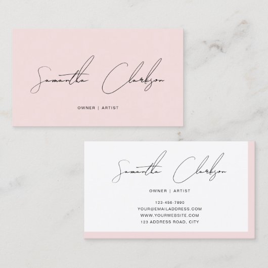 Modern Minimalist Blush Pink Handwritten Script Visitekaartje (Voorkant / Achterkant)