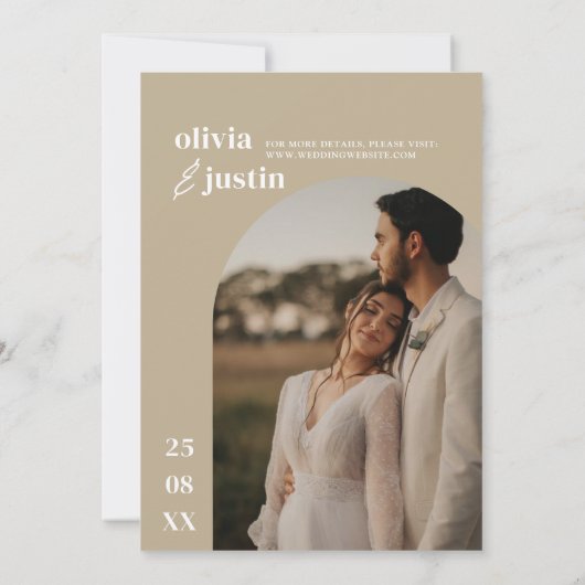 Modern minimalist Boho Arch Photo Wedding Kaart (Achterkant)