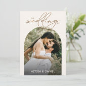 Modern minimalist Boho Arch Photo Wedding Kaart (Staand voorkant)