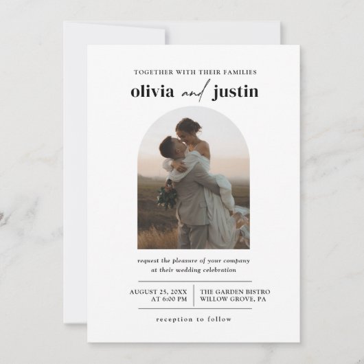 Modern minimalist Boho Arch Photo Wedding Kaart (Voorkant)