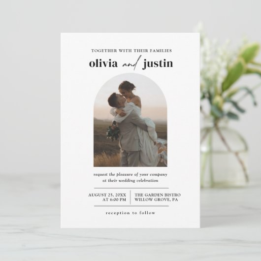 Modern minimalist Boho Arch Photo Wedding Kaart (Staand voorkant)