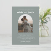Modern minimalist Boho Arch Photo Wedding Kaart (Staand voorkant)