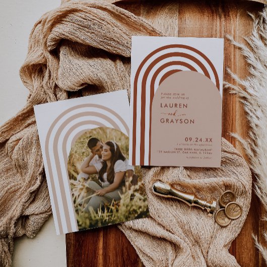 Modern minimalist Boho Arch Photo Wedding Kaart