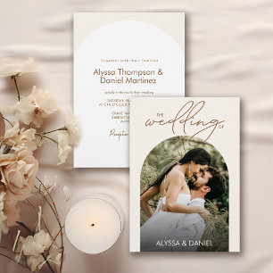 Modern minimalist Boho Arch Photo Wedding Kaart