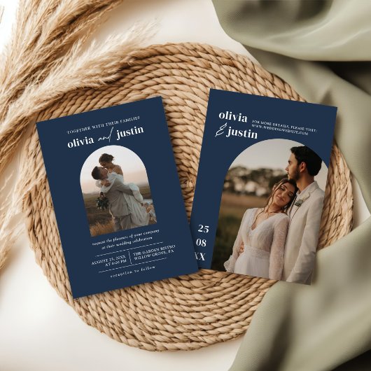 Modern minimalist Boho Arch Photo Wedding Kaart