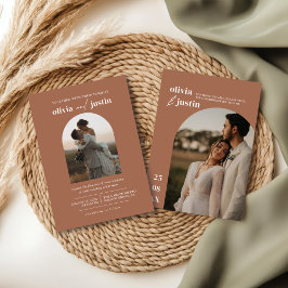 Modern minimalist Boho Arch Photo Wedding Kaart