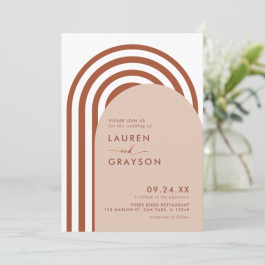 Modern minimalist Boho Arch Photo Wedding Kaart (Staand voorkant)