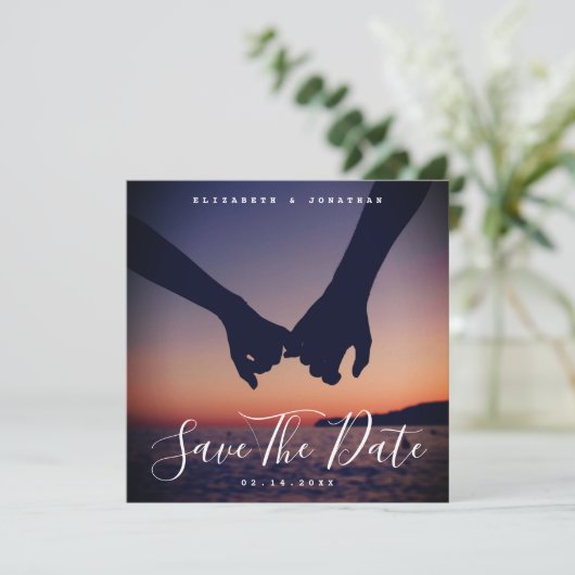 Modern minimalist Boho Navy Blue Wedding Foto Save The Date (Staand voorkant)