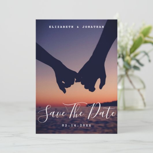 Modern minimalist Boho Navy Blue Wedding Foto Save The Date (Staand voorkant)