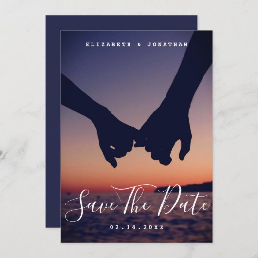 Modern minimalist Boho Navy Blue Wedding Foto Save The Date (Voorkant / Achterkant)