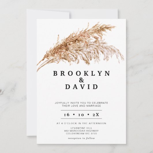 Modern minimalist Boho Pampas Grass Wedding Kaart (Voorkant)