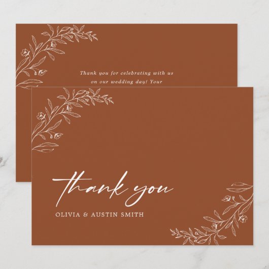Modern minimalist Boho Terracotta Wedding Bedankkaart (Voorkant / Achterkant)