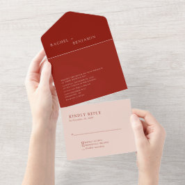 Modern minimalist Boho Terracotta Wedding Elegant All In One Uitnodiging