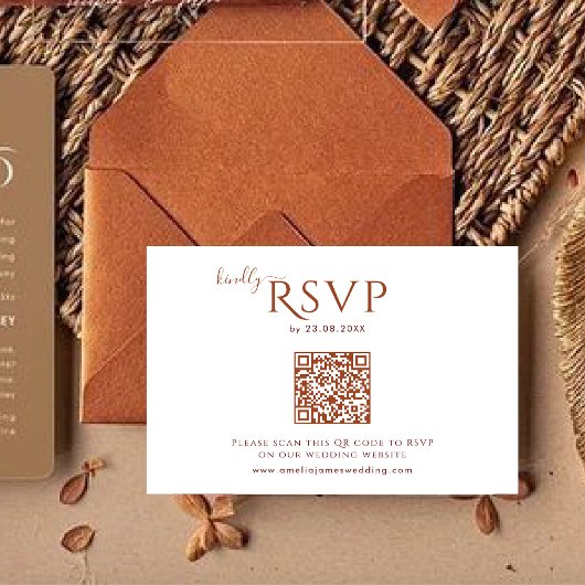 Modern minimalist Boho Terracotta Wedding RSVP Kaartje