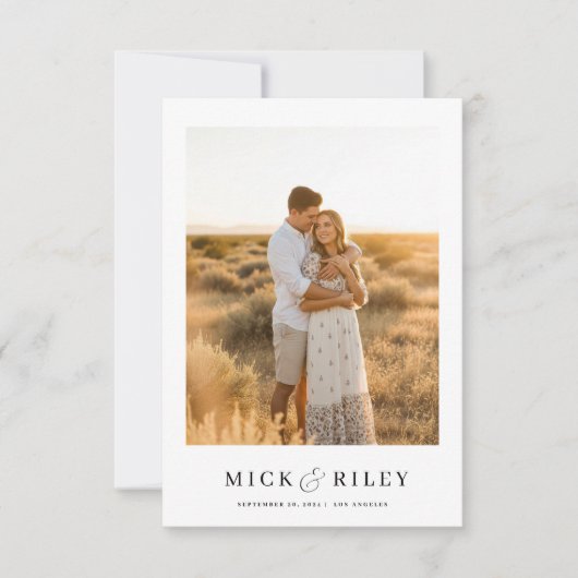 Modern Minimalist Boho Text and Photo Wedding Save The Date (Voorkant)