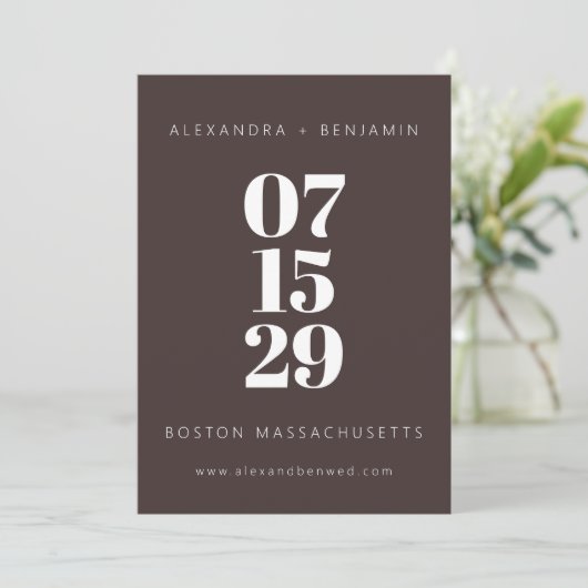 Modern Minimalist Bold Coffee Brown Full Photo Save The Date (Staand voorkant)