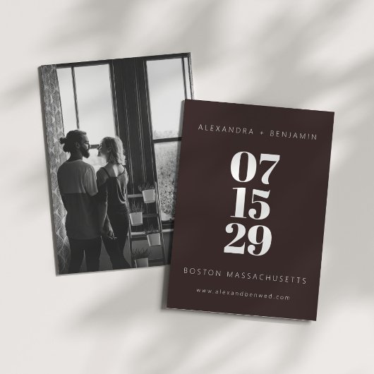 Modern Minimalist Bold Coffee Brown Full Photo Save The Date