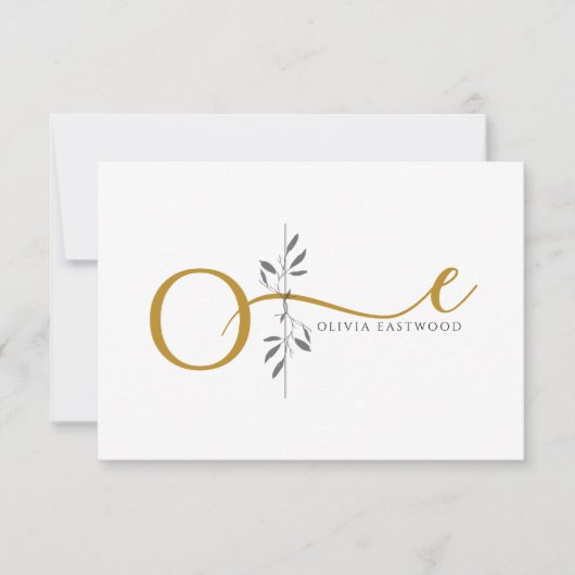 Modern Minimalist Botanical Gold Monogram Notitiekaartje (Voorkant)