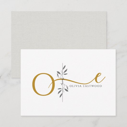 Modern Minimalist Botanical Gold Monogram  Notitiekaartje (Voorkant / Achterkant)